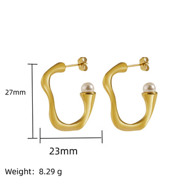 1 Pair Simple Style Classic Style C Shape Plating Inlay 304 Stainless Steel Pearl 18K Gold Plated Ear Studs