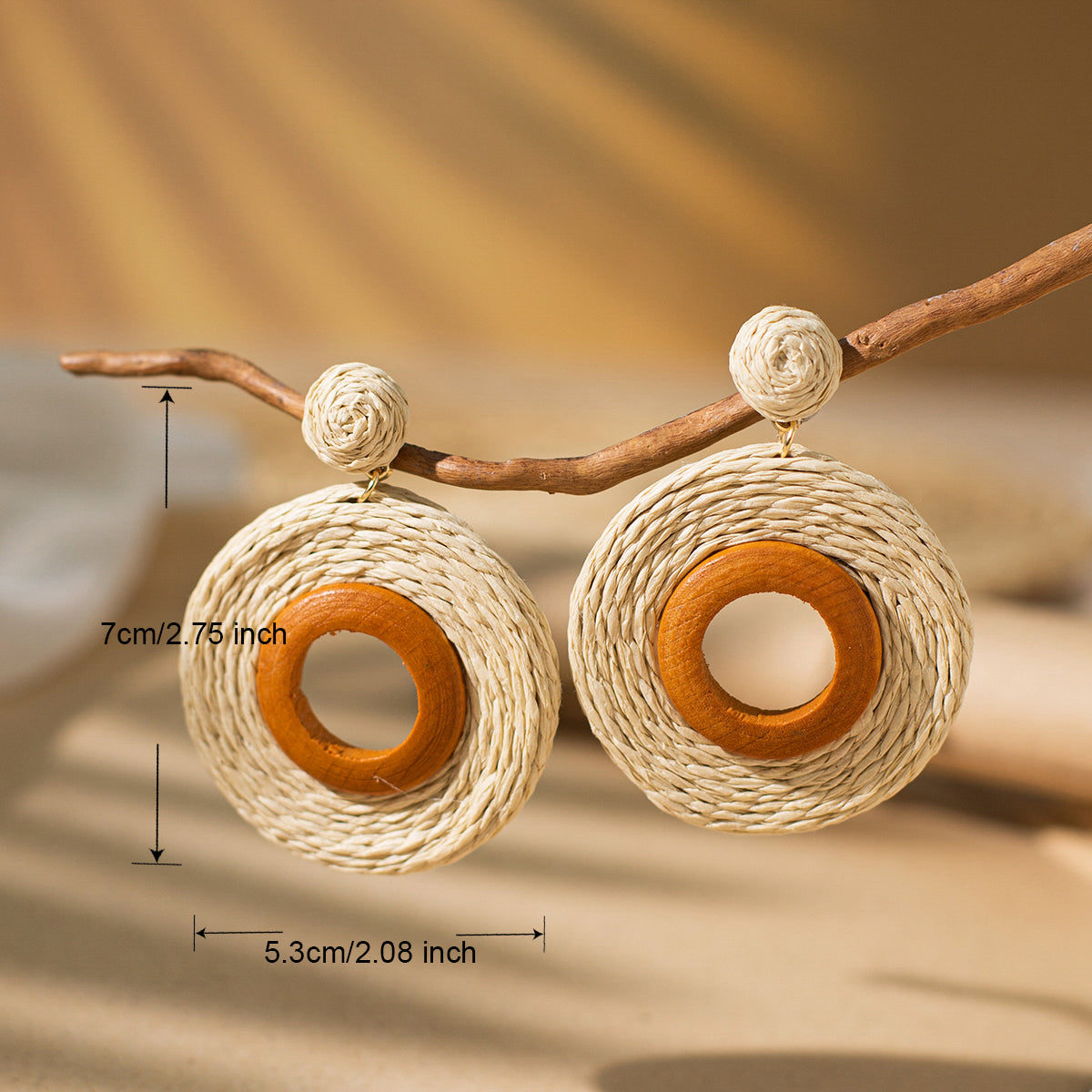 1 Pair Vacation Bohemian Circle Braid Straw Rattan Drop Earrings