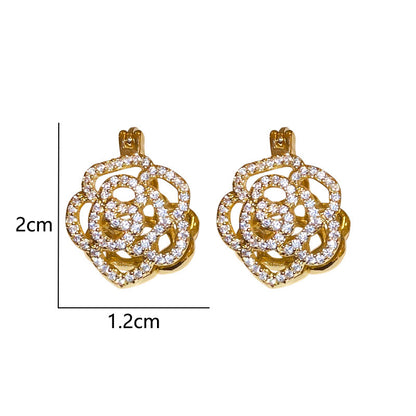 1 Pair Elegant Sweet Flower Inlay Copper Zircon Drop Earrings