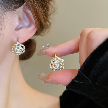 1 Pair Elegant Sweet Flower Inlay Copper Zircon Drop Earrings