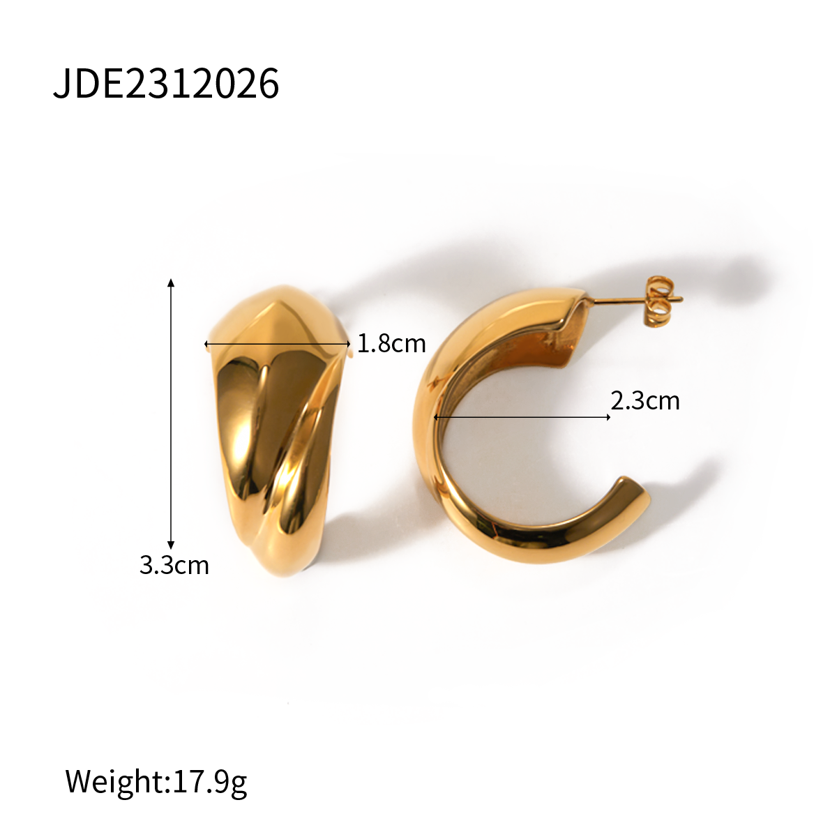 1 Pair IG Style Streetwear C Shape 304 Stainless Steel 18K Gold Plated Ear Studs
