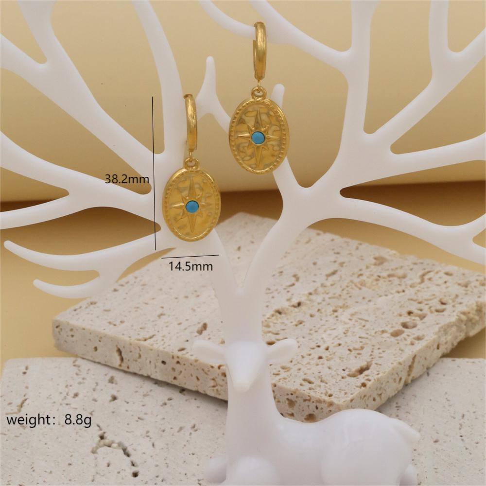 1 Pair Retro Devil'S Eye Square Inlay 304 Stainless Steel Natural Stone Drop Earrings