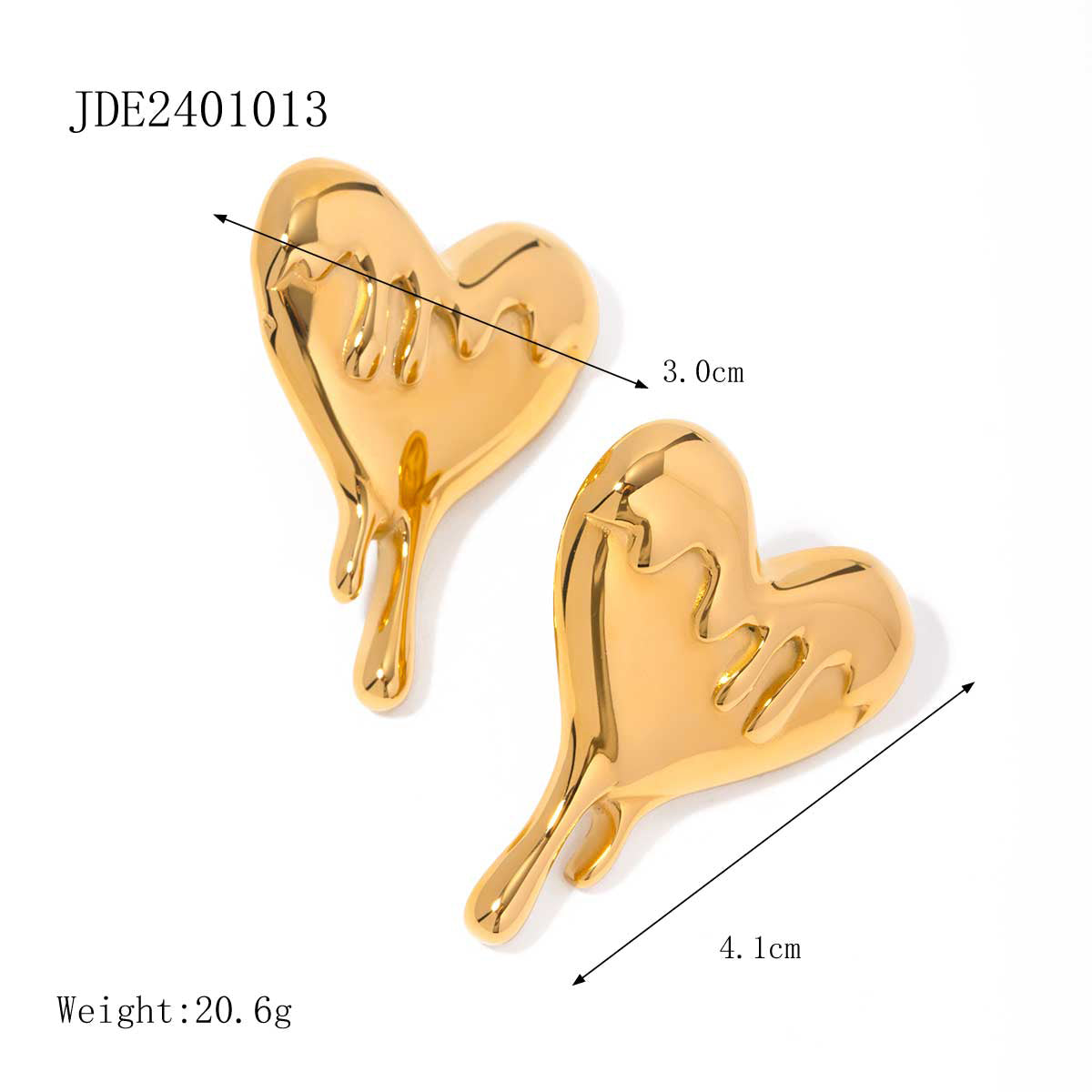 1 Pair IG Style Heart Shape 316 Stainless Steel  18K Gold Plated Ear Studs