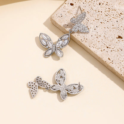 1 Pair IG Style Y2K Classic Style Butterfly Inlay Copper Zircon Drop Earrings