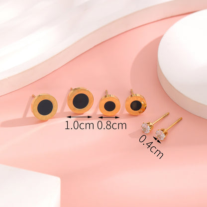 1 Set 3 Pairs Casual Simple Style Heart Shape Roman Numeral Butterfly Plating Inlay 304 Stainless Steel Rhinestones Shell Gold Plated Ear Studs