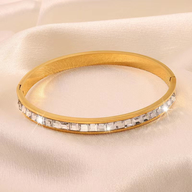 304 Stainless Steel Simple Style Classic Style Inlay Solid Color Zircon Bangle