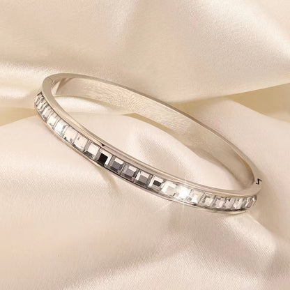 304 Stainless Steel Simple Style Classic Style Inlay Solid Color Zircon Bangle