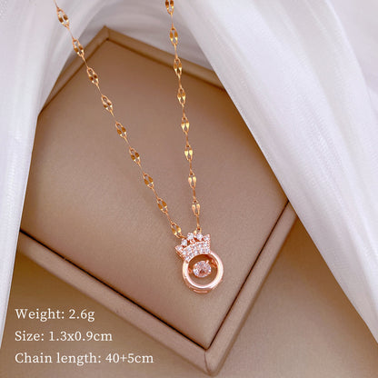 304 Stainless Steel Copper Elegant Simple Style Inlay Geometric Rhinestones Pendant Necklace