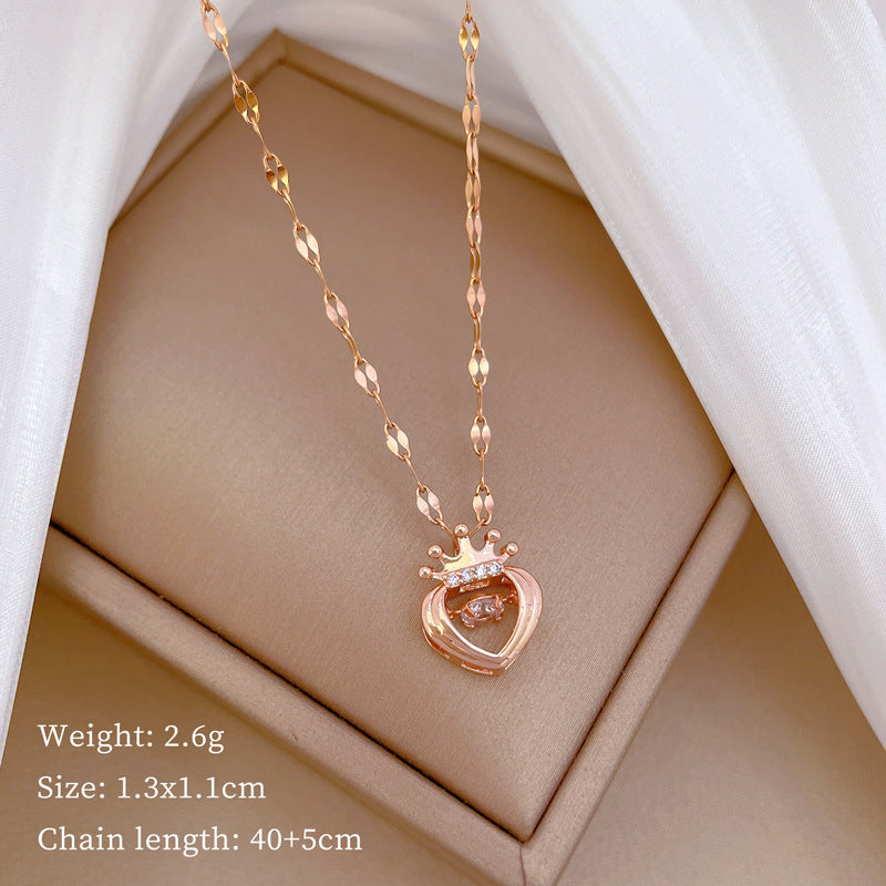 304 Stainless Steel Copper Modern Style Simple Style Inlay Heart Shape Crown Rhinestones Pendant Necklace
