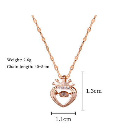 304 Stainless Steel Copper Modern Style Simple Style Inlay Heart Shape Crown Rhinestones Pendant Necklace