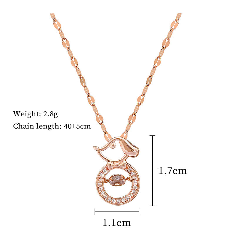 304 Stainless Steel Copper Cute Simple Style Inlay Round Dog Rhinestones Pendant Necklace