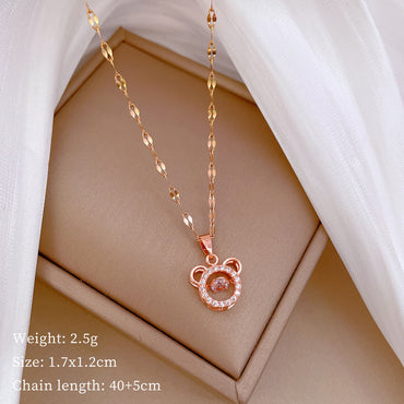 304 Stainless Steel Copper IG Style Cute Inlay Round Rhinestones Pendant Necklace