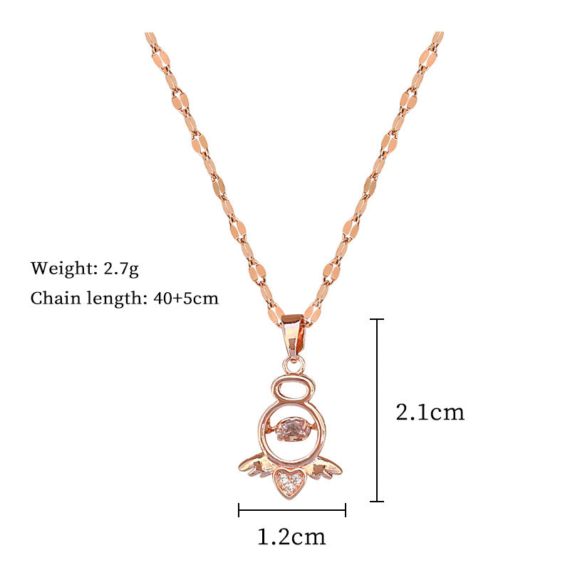 304 Stainless Steel Copper Princess Sweet Inlay Heart Shape Wings Rhinestones Pendant Necklace