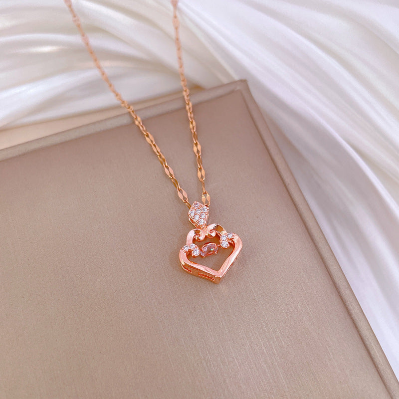 304 Stainless Steel Copper IG Style Simple Style Inlay Geometric Rhinestones Pendant Necklace
