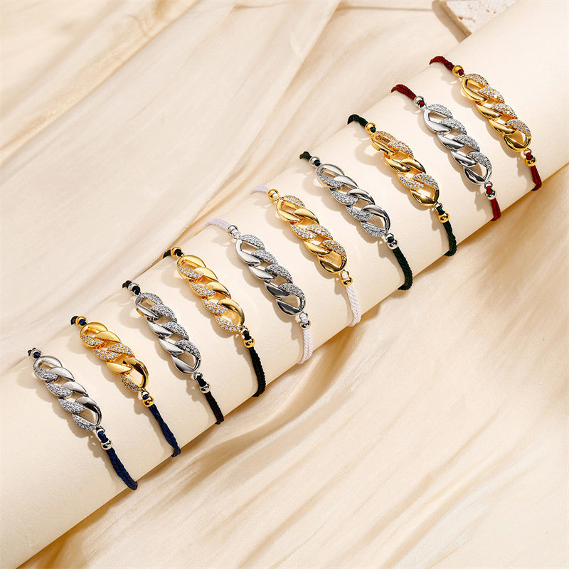 Copper Basic Classic Style Inlay Geometric Splicing Zircon Drawstring Bracelets
