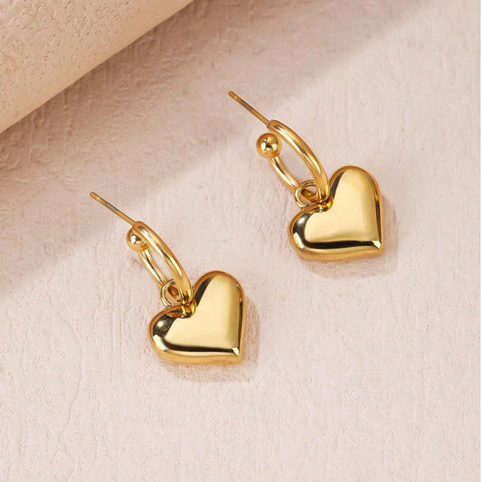 1 Pair Sweet Simple Style Heart Shape Polishing 304 Stainless Steel K Gold Plated Drop Earrings
