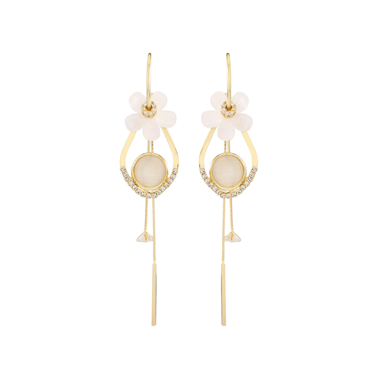 1 Pair Elegant Romantic Flower Plating Inlay Copper Zircon 14K Gold Plated Drop Earrings