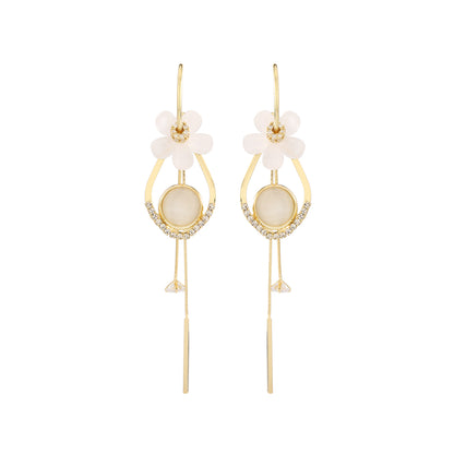 1 Pair Elegant Romantic Flower Plating Inlay Copper Zircon 14K Gold Plated Drop Earrings