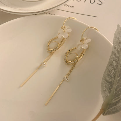 1 Pair Elegant Romantic Flower Plating Inlay Copper Zircon 14K Gold Plated Drop Earrings