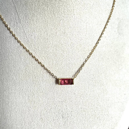 1 Piece Retro Rectangle Stainless Steel Inlay Birthstone Zircon Pendant Necklace