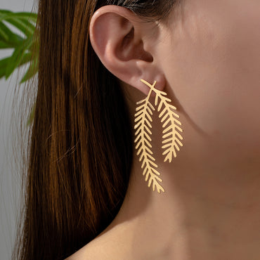 2 Pieces Luxurious Simple Style Leaf Leaves Plating Alloy 14K Gold Plated Ear Studs