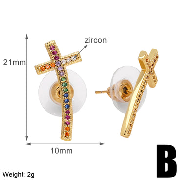 1 Pair Casual Simple Style Cross Water Droplets Heart Shape Inlay Copper Pearl Zircon 18K Gold Plated Ear Studs