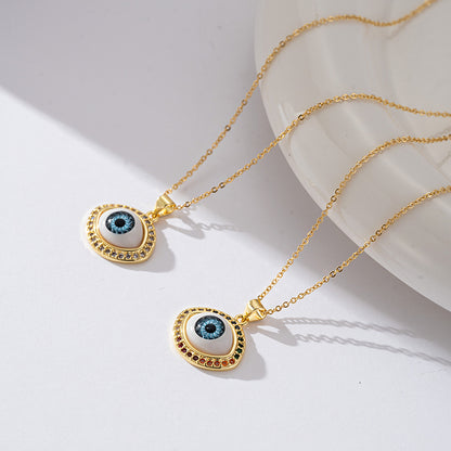 Copper 18K Gold Plated IG Style Simple Style Enamel Inlay Irregular Eye Flower Zircon Pendant Necklace