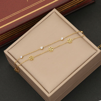 Stainless Steel 18K Gold Plated Basic Classic Style Heart Shape Inlay Glass Stone Bracelets