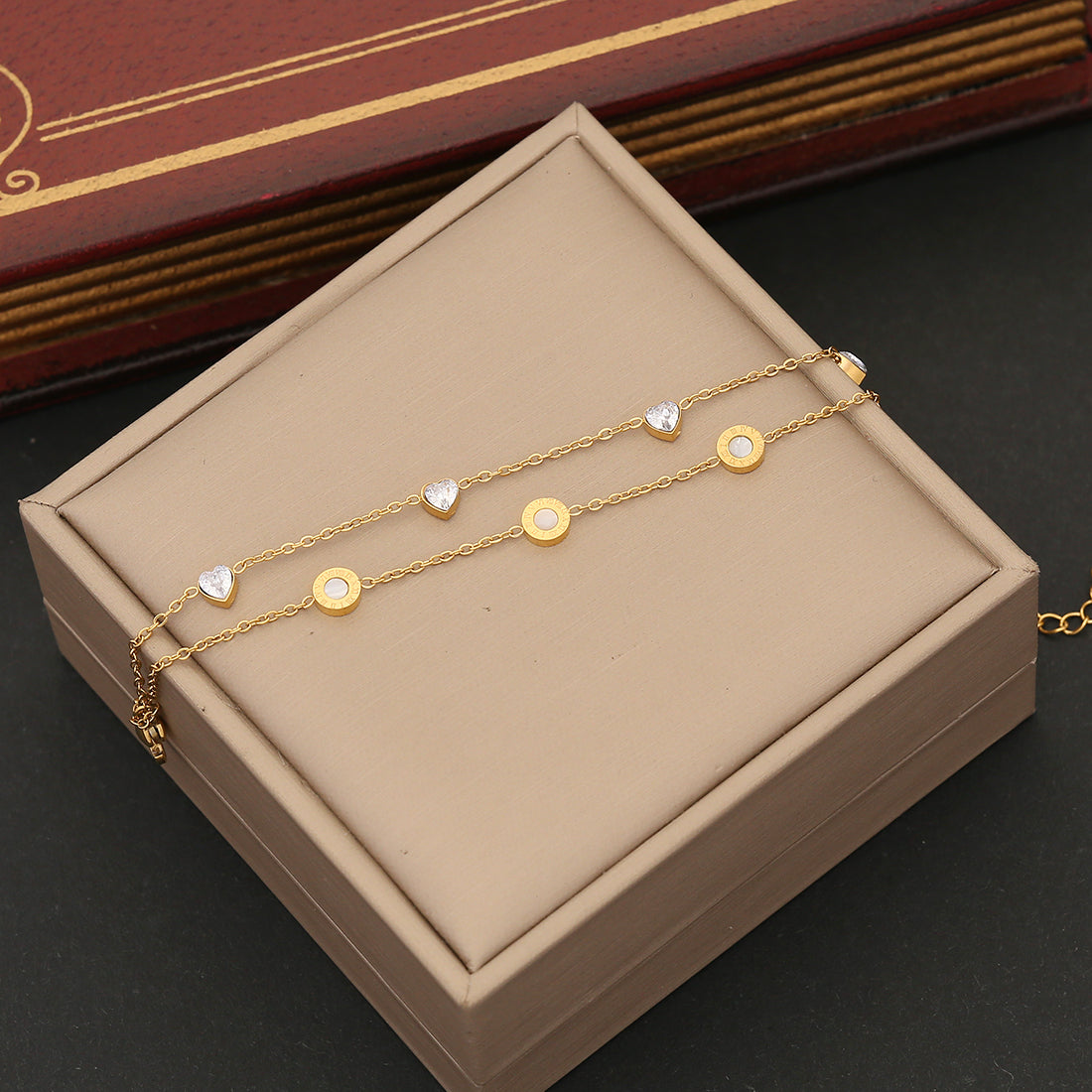 Stainless Steel 18K Gold Plated Basic Classic Style Heart Shape Inlay Glass Stone Bracelets