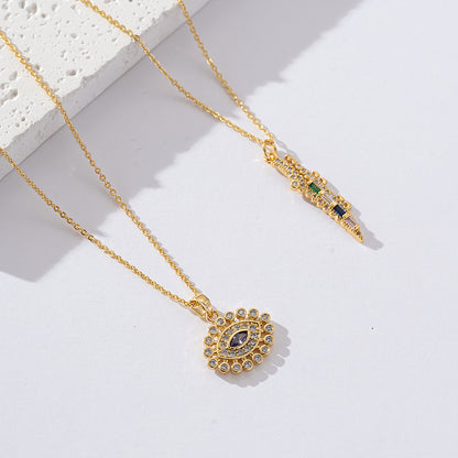 Copper 18K Gold Plated IG Style Simple Style Enamel Inlay Irregular Eye Flower Zircon Pendant Necklace
