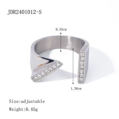 Wholesale Jewelry IG Style Simple Style Geometric 304 Stainless Steel Zircon 18K Gold Plated Asymmetrical Inlay Open Rings