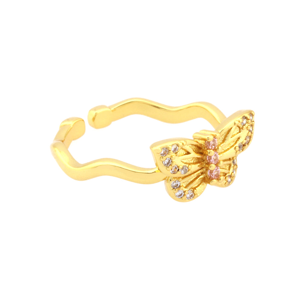 Retro Simple Style Clouds Sun Butterfly Copper Plating Inlay Zircon 18k Gold Plated Open Rings