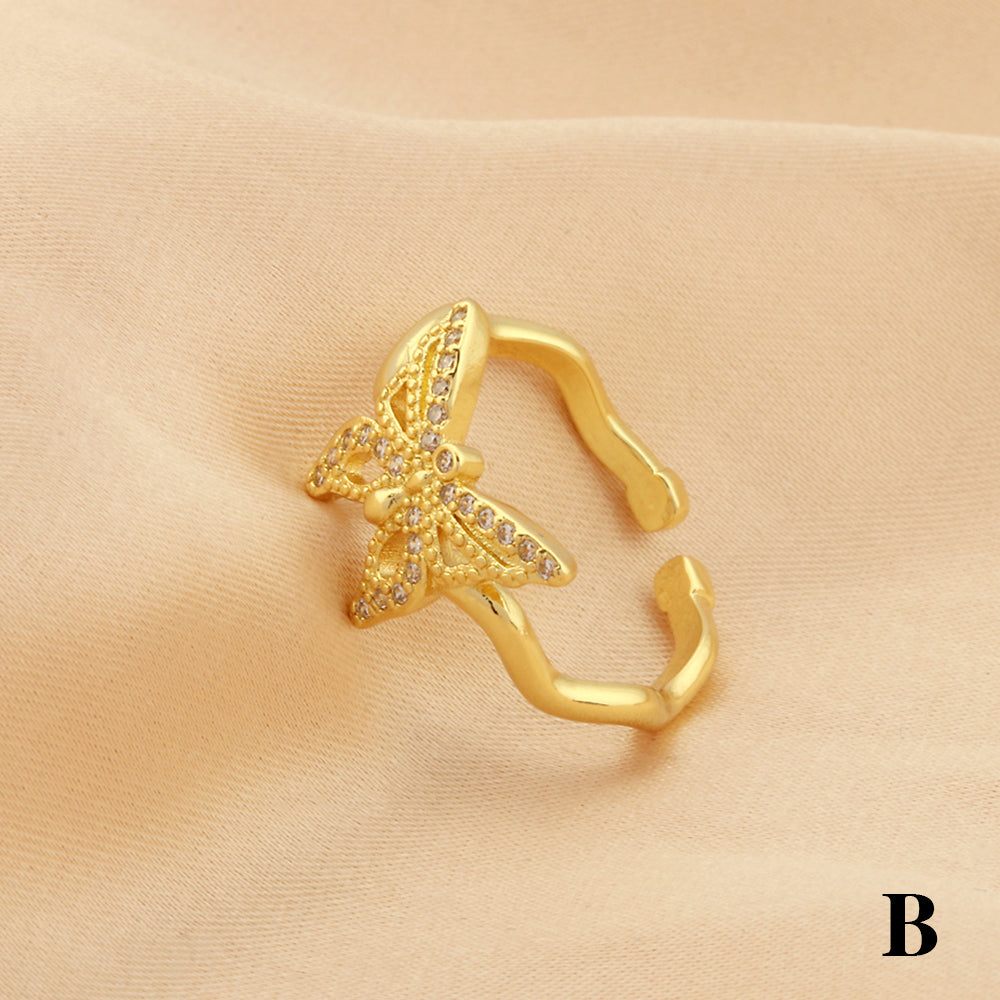 Retro Simple Style Clouds Sun Butterfly Copper Plating Inlay Zircon 18k Gold Plated Open Rings