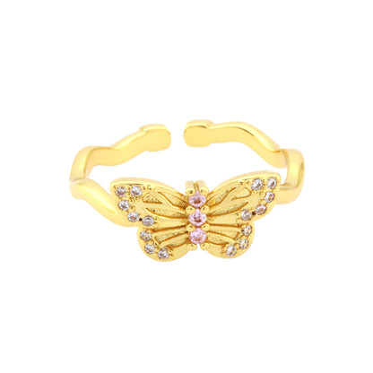 Retro Simple Style Clouds Sun Butterfly Copper Plating Inlay Zircon 18k Gold Plated Open Rings