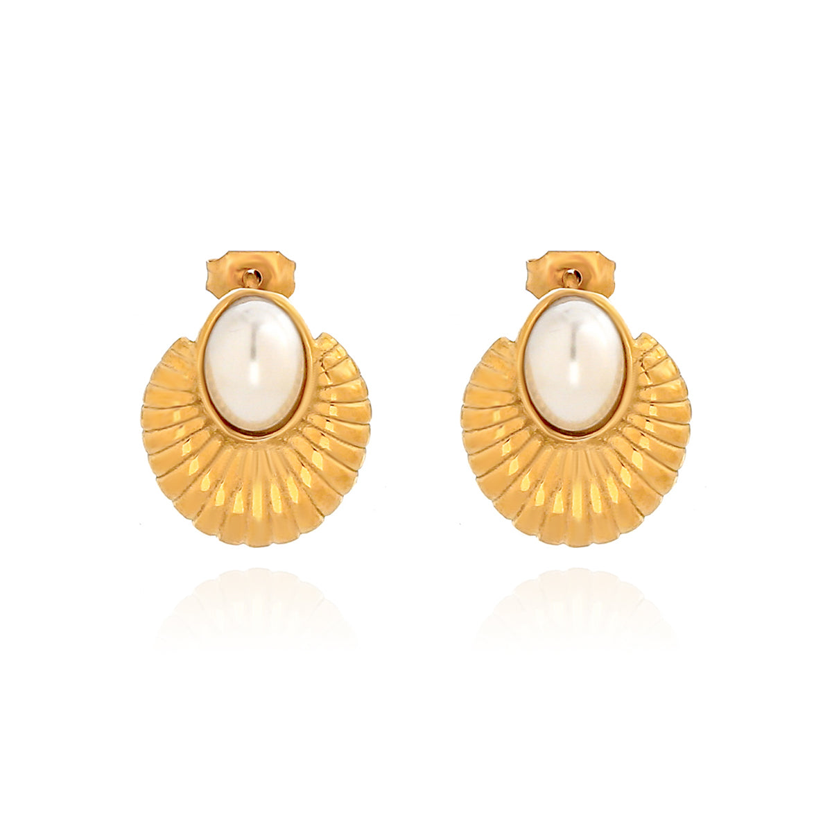 1 Pair Simple Style Classic Style Oval Plating Inlay 304 Stainless Steel Pearl 18K Gold Plated Ear Studs