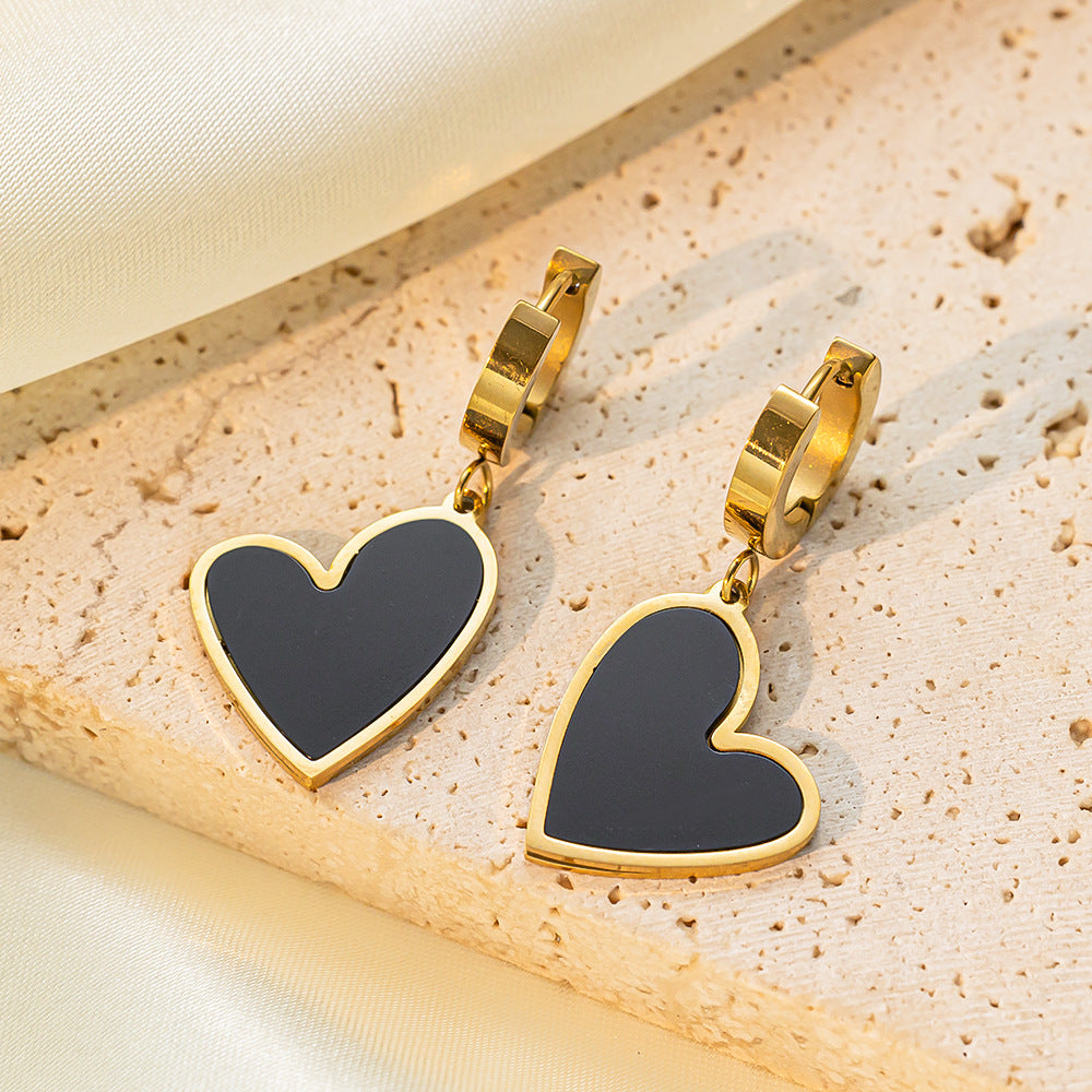 1 Pair Commute Heart Shape Epoxy Plating Inlay Titanium Steel Shell 18k Gold Plated Drop Earrings