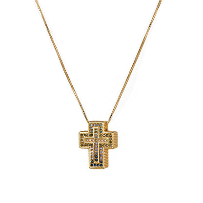 Copper Elegant Classical Romantic Plating Inlay Cross Dragonfly Zircon Pendant Necklace