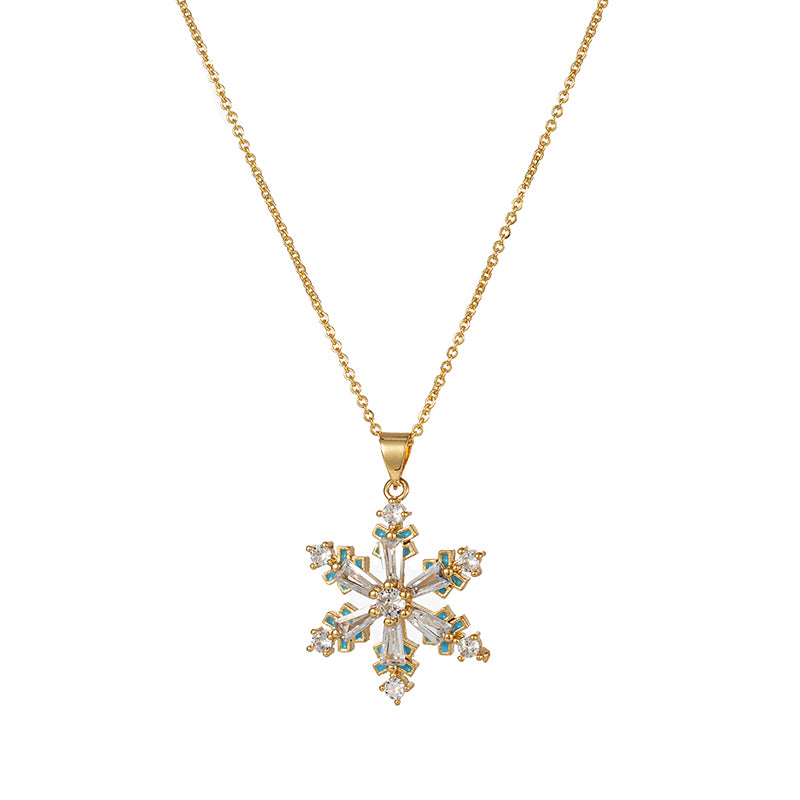 Copper Elegant Classical Romantic Plating Inlay Dragonfly Snowflake Zircon Pendant Necklace