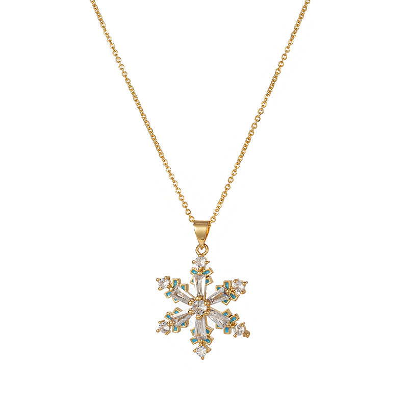 Copper Elegant Lady Modern Style Inlay Cross Water Droplets Snowflake Zircon Pendant Necklace