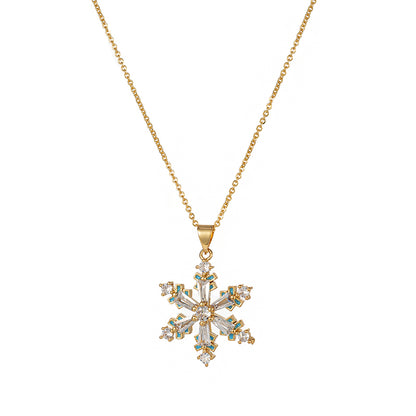 Copper Elegant Lady Modern Style Inlay Cross Water Droplets Snowflake Zircon Pendant Necklace