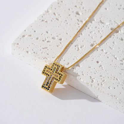 Copper 18K Gold Plated Elegant Cute Romantic Inlay Geometric Zircon Pendant Necklace