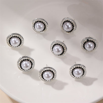 1 Set IG Style Lady Modern Style Round Inlay Artificial Pearl Alloy Artificial Pearls Ear Studs