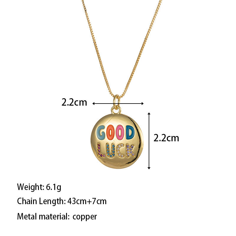 Copper Casual Cute Classic Style Plating Inlay Round Letter Zircon Pendant Necklace