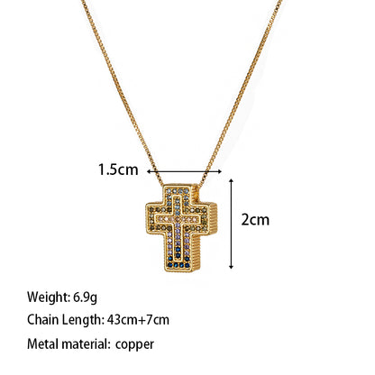 Copper Elegant Lady Modern Style Inlay Cross Water Droplets Snowflake Zircon Pendant Necklace