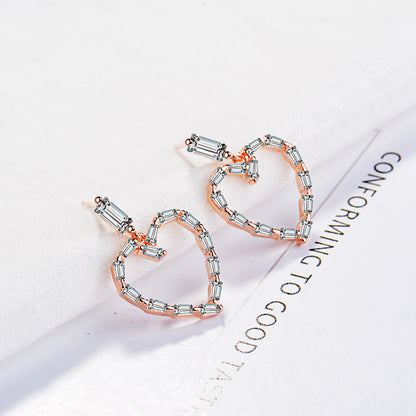 1 Pair Sweet Simple Style Heart Shape Hollow Out Inlay Copper Zircon Drop Earrings