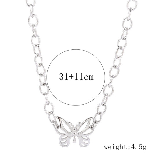 Sterling Silver Silver Plated IG Style Hollow Out Butterfly Choker