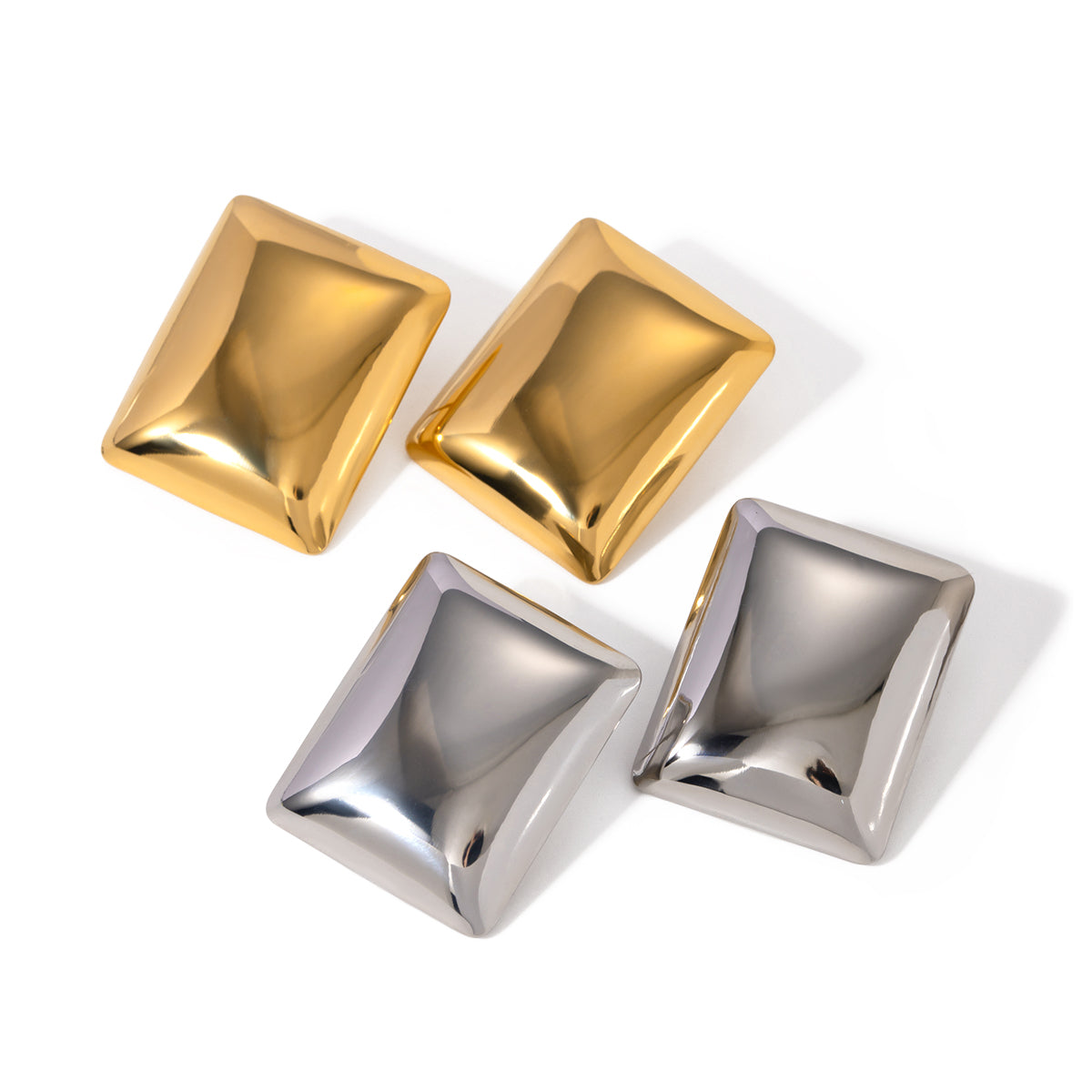 1 Pair IG Style Rectangle 304 Stainless Steel 18K Gold Plated Ear Studs