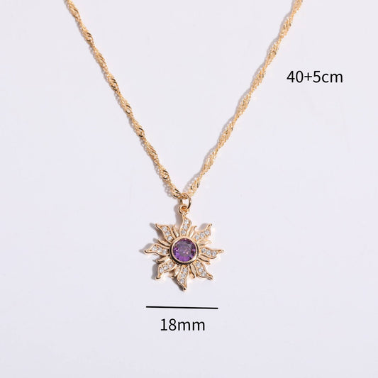 Copper Gold Plated Sweet Plating Inlay Sun Zircon Rings Earrings Necklace