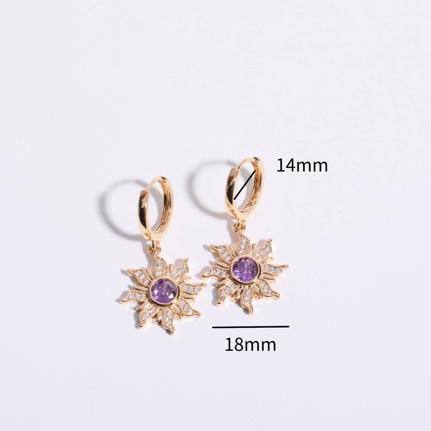 Copper Gold Plated Sweet Plating Inlay Sun Zircon Rings Earrings Necklace