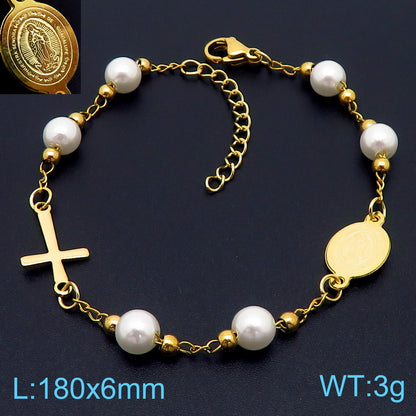 Stainless Steel 18K Gold Plated Basic Streetwear Cross Bracelets